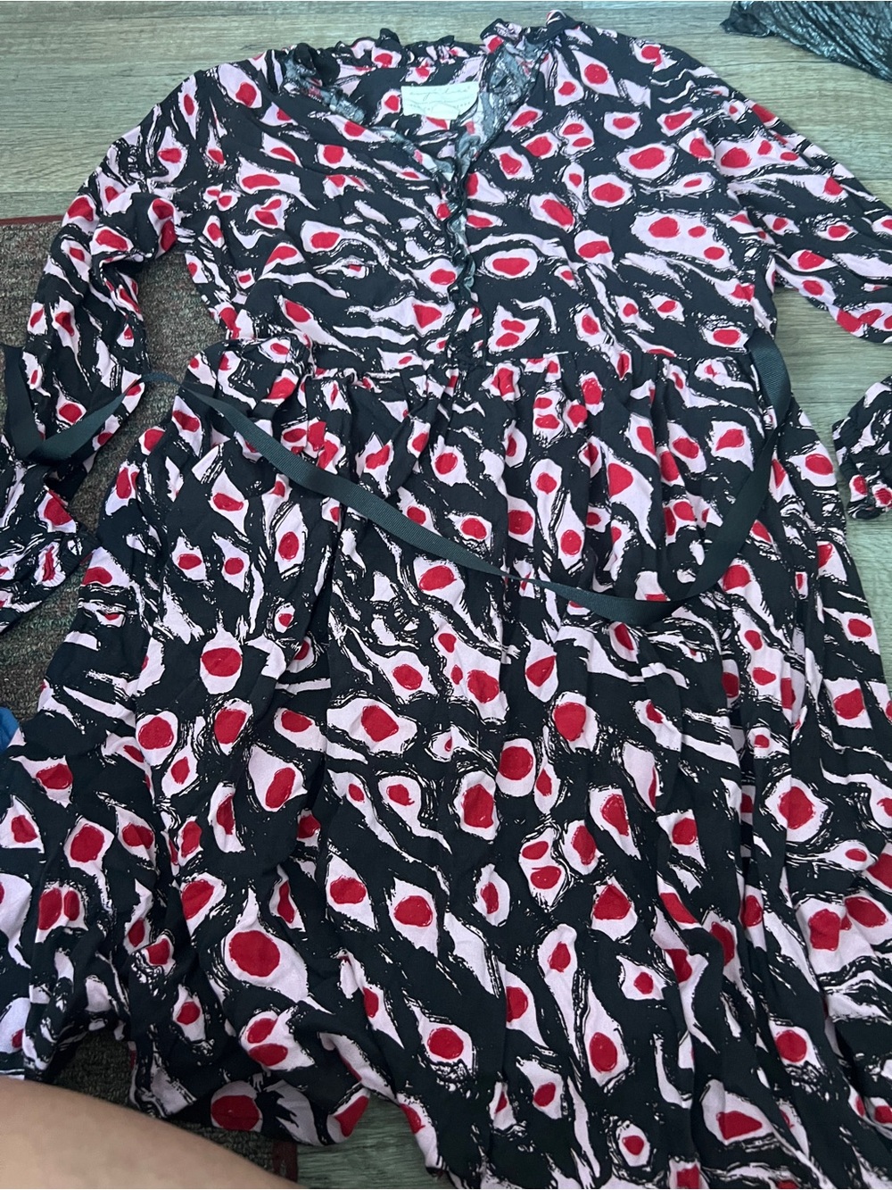 Evys tree Celeste Black & Pink Abstract Print Long-Sleeve dress with Red Accents